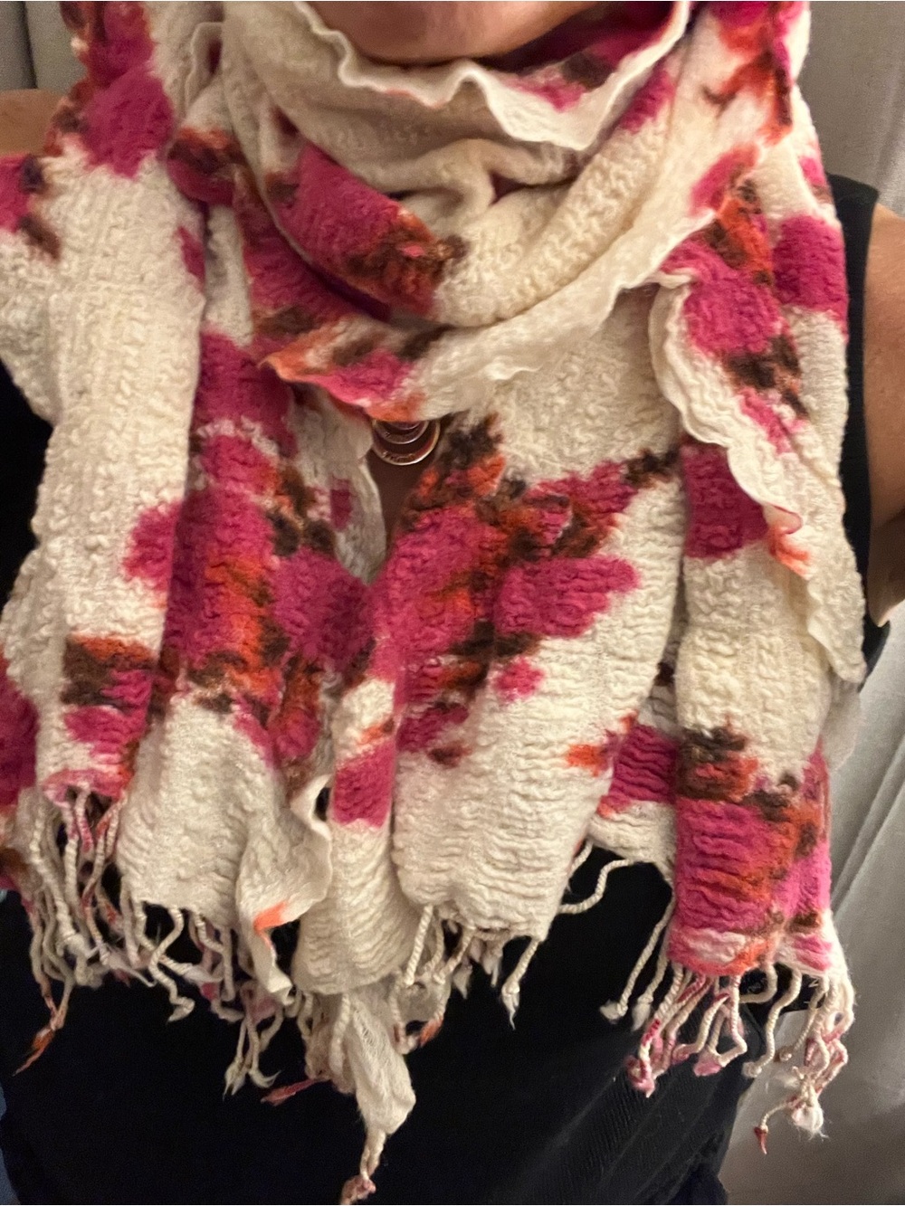 Dimri 100 % wool Cream Scarf with Pink Floral Accents - Women's Accessory